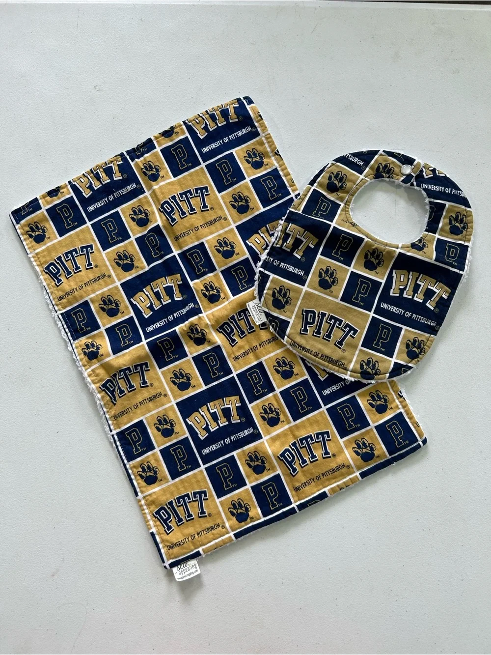 Pitt Baby Bib and Burp Cloth Set - Navy and Gold